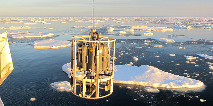 CTD sonde on R/V Dana in Greenland.