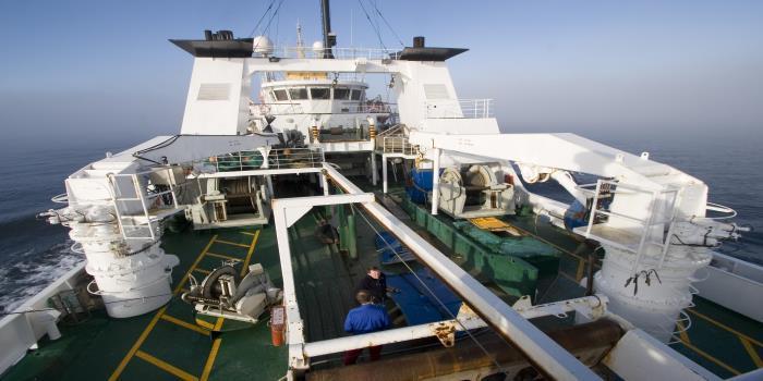 The Danish research vessel Dana at work in the Atlantic ocean.  Photo: Line Reeh.