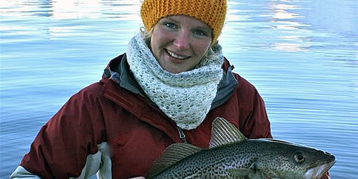 Nina Overgaard Therkildsen, ph.d. fra DTU Aqua og en af vinderne af Ph.d. Cup 2013. I sit ph.d.-projekt har Nina Overgaard Therkildsen undersøgt, hvordan torsk har reageret på ændringer i klima og fiskeri over det seneste århundrede. Foto DR.