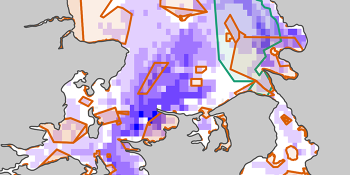 Udsnit af kort over vigtigste levesteder for fisk i danske farvande. Grafik: DTU Aqua.