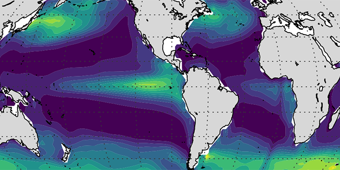 Map from PhD thesis showing yearly averaged biomass of copepods. Graphic: Camila Serra Pompei.