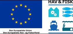 EU-flag og det danske logo for Den Europæiske Hav- og Fiskerifond. 