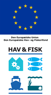 EU-flag og det danske logo for Den Europæiske Hav- og Fiskerifond. 