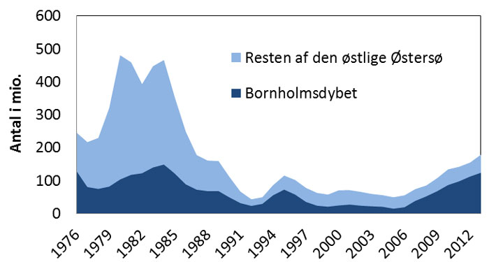 Antallet af torsk i Bornholmsdybet og resten af den østlige Østersø