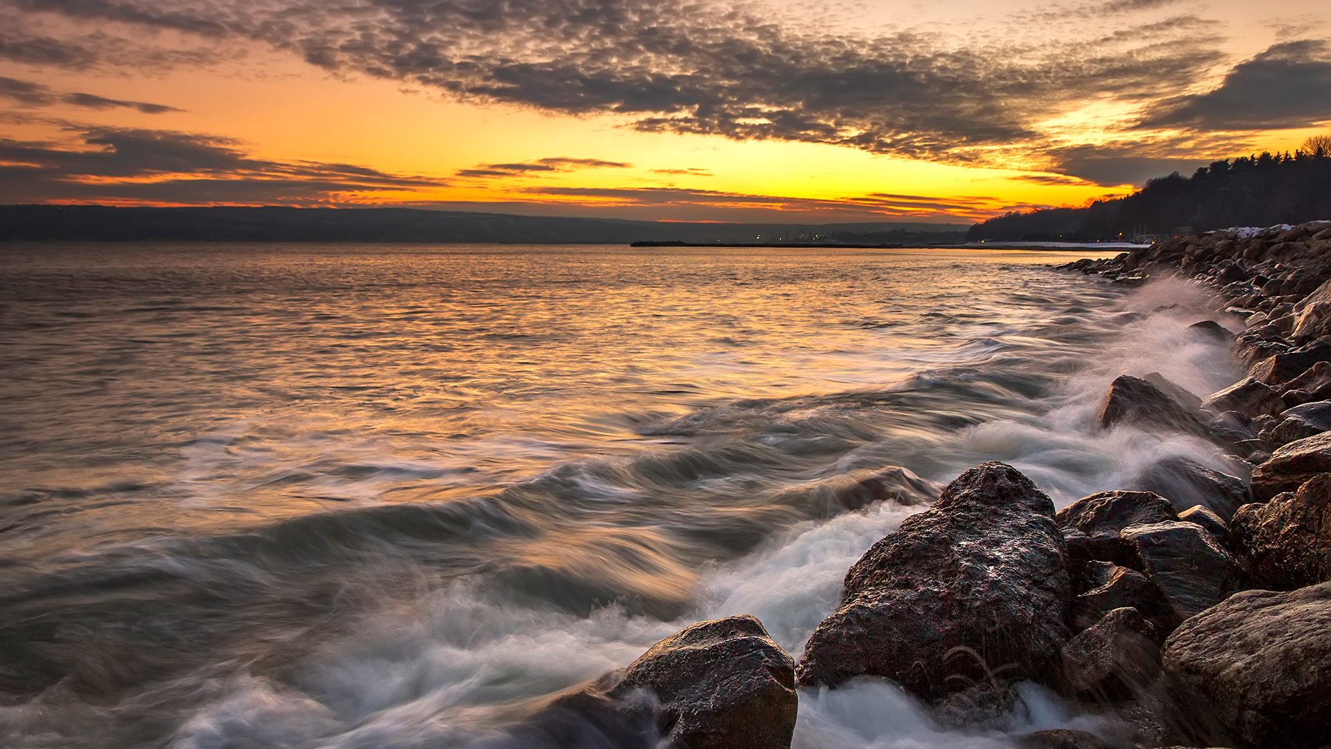 Sundown over coastline