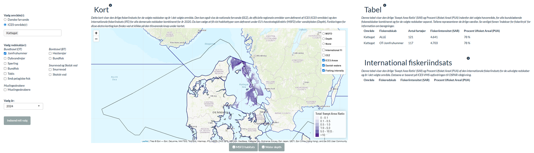 Example from the mapping tool "The seafloor footprint of Danish fishing"