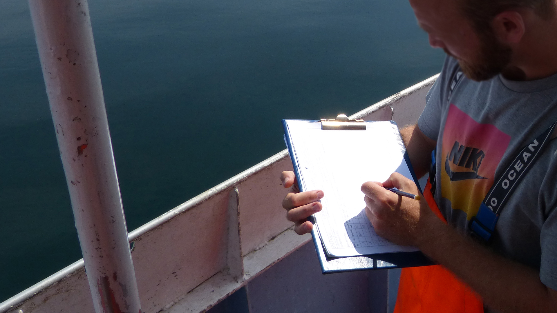 Researcher on board vessel