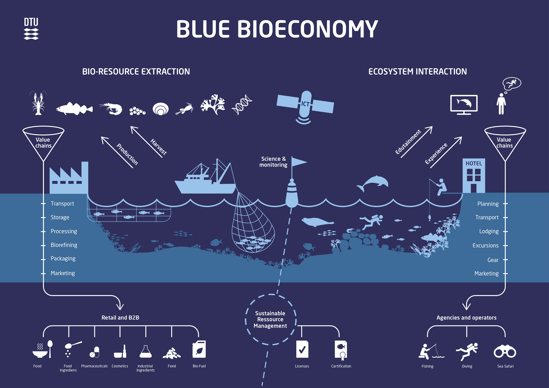 Illustration showing the concept of blue bioeconomy