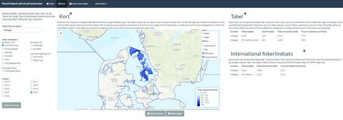 Eksempel på resultatside fra kortlægningsværktøjet "Dansk fiskeris aftryk på havbunden"